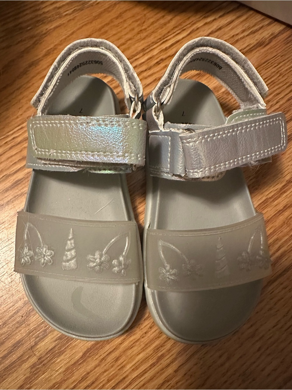 Girls' Iridescent Light Silver Unicorn Sandals with Adjustable Straps